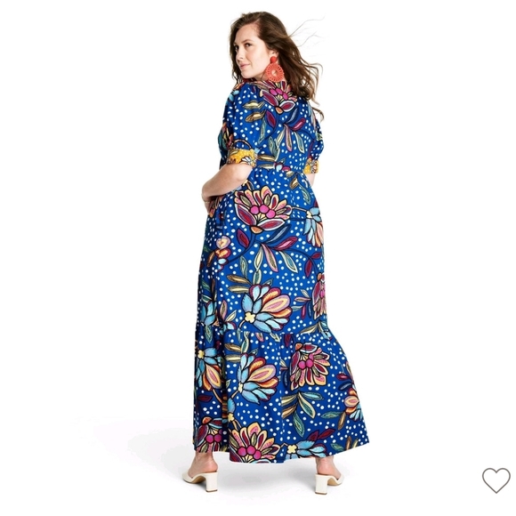 Beautiful & Vibrant Floral/Polka-dot Puff Sleeve Midi Dress by Tabitha Brown NWT - Picture 4 of 6